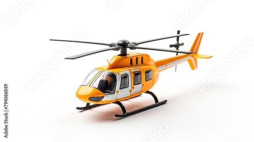 Toy helicopter set apart against a blank white background