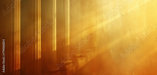 Golden light casting over ancient columns with a warm glow. photo
