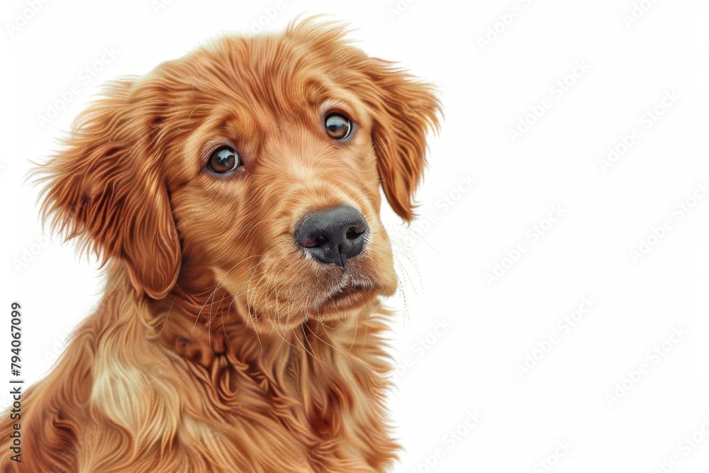 golden retriever puppy with shiny coat and curious expression isolated on white digital painting