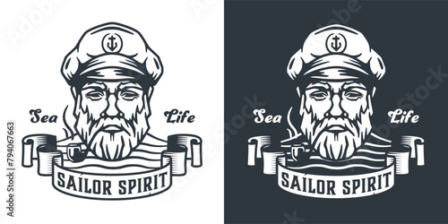 Bearded captain wearing a sailor hat, with a nautical theme. The image captures the essence of sea endeavors and the wisdom of an experienced mariner