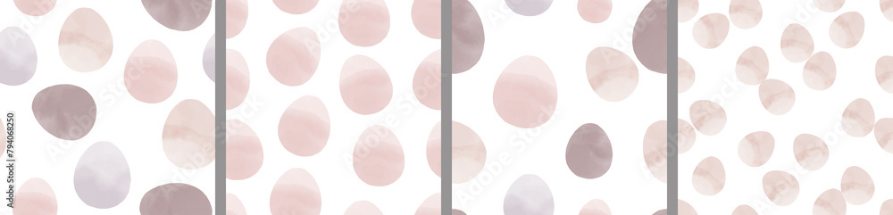 Watercolor set of seamless patterns. Collection of hand drawn pastel Easter eggs