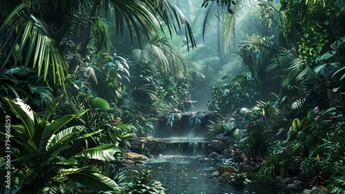 panoramic view of the tropical jungle  tropical forest scenery  tropical green landscape