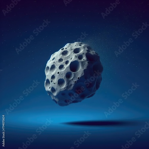 3D render of asteroid on blue background photo