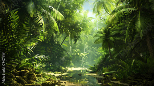 panoramic view of the tropical jungle  tropical forest scenery  tropical green landscape