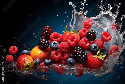 A creative composition featuring berries in a splash of water  isolated on a clean background for vibrant visuals