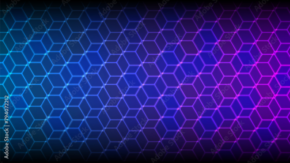 Dark gray and blue technology hexagonal vector background. Abstract blue bright energy flashes under a hexagon in a dark hi-tech futuristic modern vector background gaming honeycomb texture grid. Dark gray and blue technology hexagonal vector background. Abstract blue bright energy flashes under a hexagon in a dark hi-tech futuristic modern vector background gaming honeycomb texture grid.