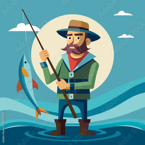fisherman with fishing rod