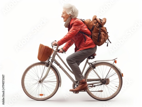 Senhora idosa a andar de bicicleta photo