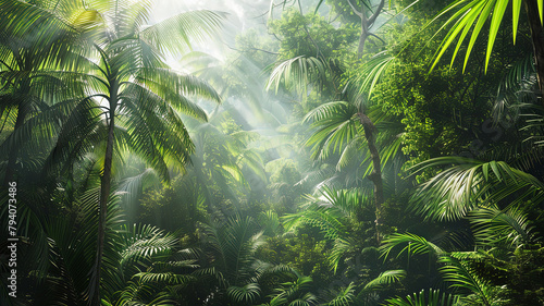 panoramic view of the tropical jungle  tropical forest scenery  tropical green landscape