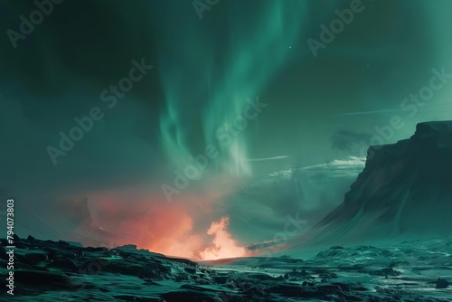 majestic aurora borealis over icelandic landscape generative ai illustration photo
