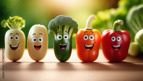 Funny cartoon vegetable characters with various face expression. Healthy funny food showing different emotions. 