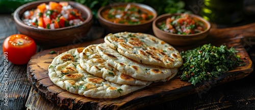 Delicious Indian flatbreads with various fillings and spiced accompaniments from Delhi. Concept Indian Cuisine, Flatbreads, Delhi Specialties, Spiced Accompaniments, Delicious Fillings