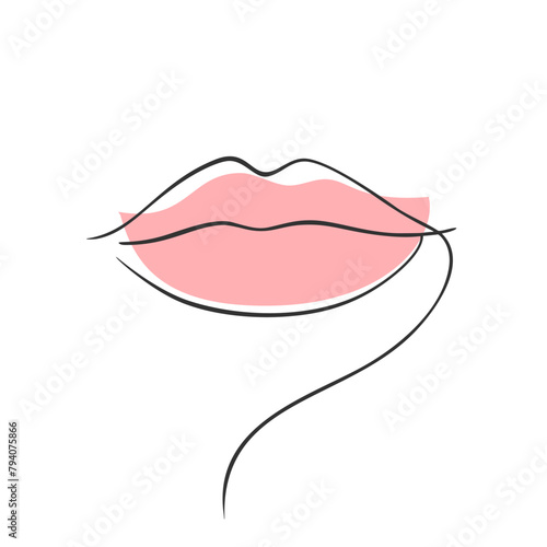 Lips. Continuous one line art minimalistic vector drawing on a white background.