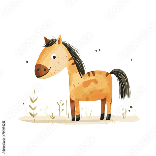 Funny little horse, looks like a child's drawing, vector illustration
