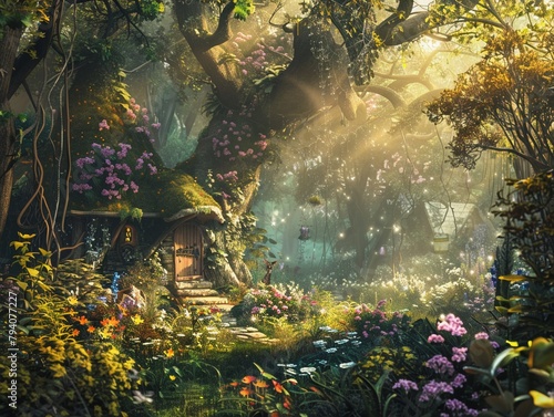Artistic interpretation of a classic fairy tale scene in a lush