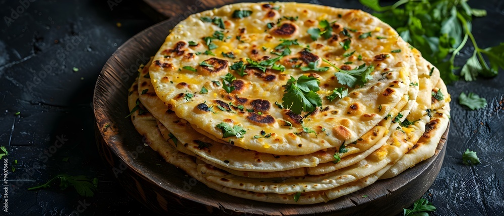 Fotografie Aloo Paratha: Indian Flatbread Stuffed with Spiced Potatoes