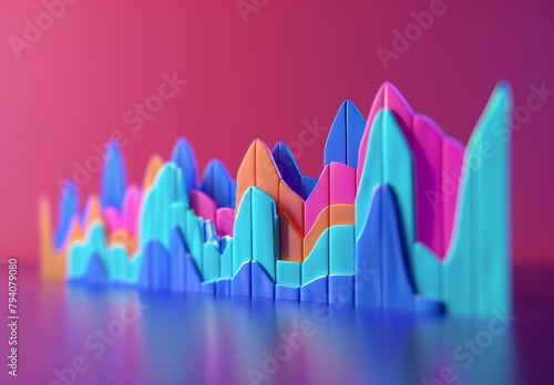 3D line graph depicts consistent growth, rising from straight-on perspective, each segment higher than last