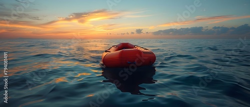 Migrant inflatable boat crossing Mediterranean Sea in European migrant crisis. Concept Migrant Crisis, Mediterranean Crossing, Inflatable Boats, European Migration, Refugee Rescues photo