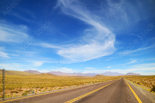 Empty Desert Road in the Los Flamencos National Reserve, Antofagasta Region, Northern Chile, South America