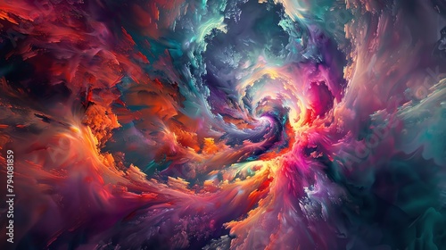 Capture the dynamic essence of a psychedelic explosion in an abstract art piece, combining vivid hues and swirling patterns for a VR experience like no other, with unexpected camera angles to enhance photo