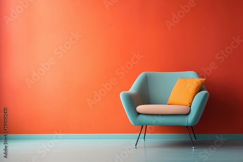 Colorful armchair on colorful wall