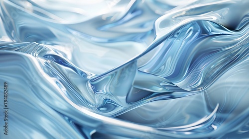 A digital sculpture of water, rendered in flowing curves and translucent textures, creating an abstract representation of movement, suitable for a tech conference presentation. 