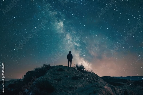 a person standing on top of a hill under a night sky © Kevin