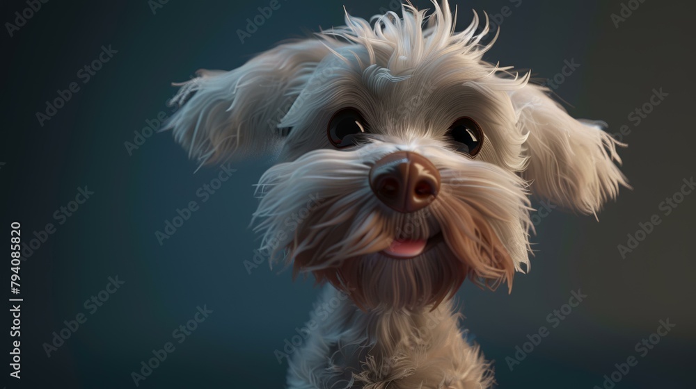 Closeup of cute dog faces with grey background.