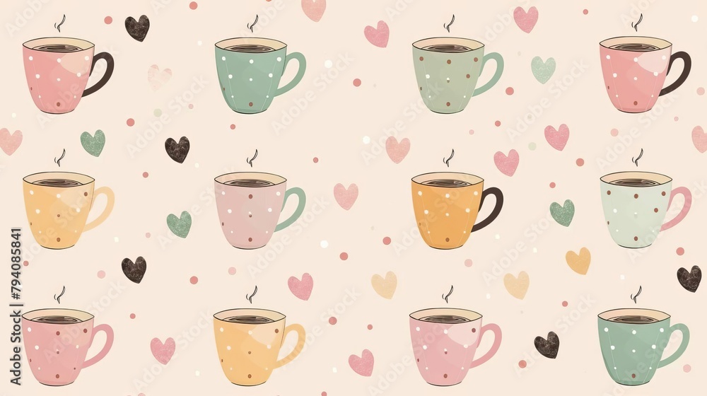 pastel coffee cup pattern for morning design vector illustration