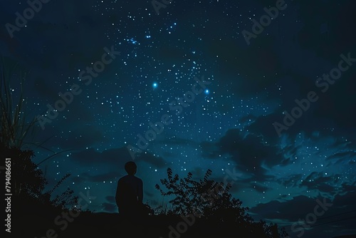 a man sitting on a hill watching the stars