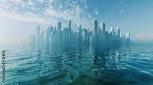 rising sea levels flooding coastal city global warming and climate change concept 3d illustration