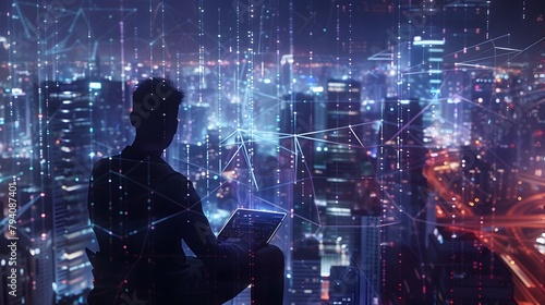 Futuristic Cityscape with Networked Devices and Aesthetic