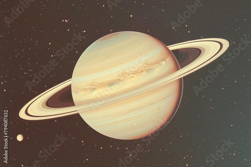 the planet Saturn in space in a horizontal format, Science-themed image as a JPG. Generative ai. Beautiful simple AI generated image in 4K, unique.