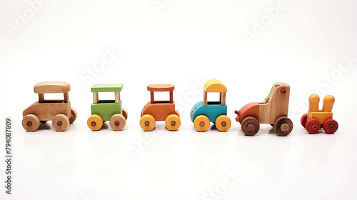 small children's wooden toys isolated on a white background