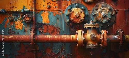 Weathered and Worn Textures of an Intricately Detailed Oil Rig Machinery in Abstract Composition