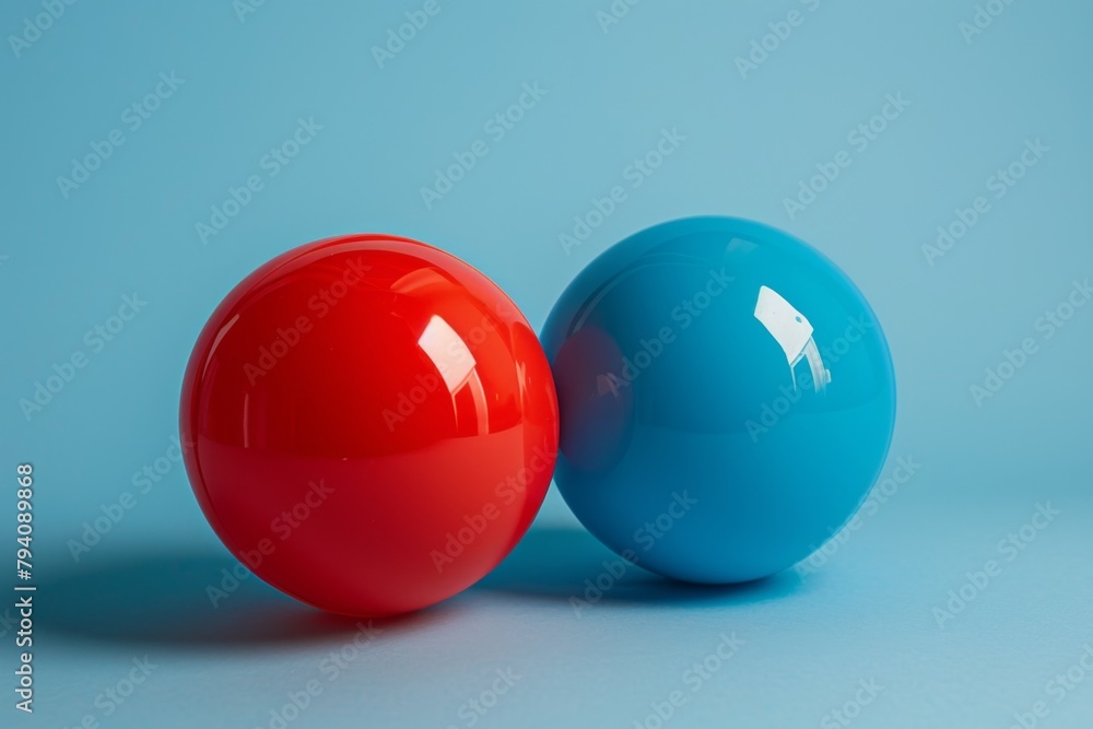 blue and red glossy balls lie on a blue background blue and red glossy balls lie on a blue background