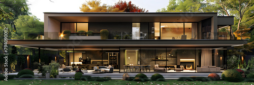 View of luxurious modern house exterior with din photo