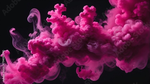 Abstract Close-Up of Magenta Smoke on Black Background. Fuchsia Color Clouds.