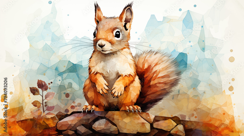 Obraz premium polygon watercolored squirrel cartoon