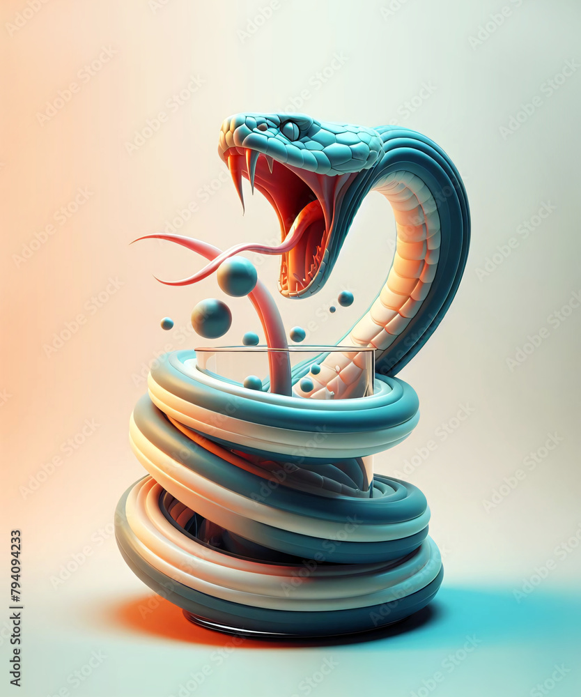 snake extracting venom into a glass - obrazy, fototapety, plakaty 