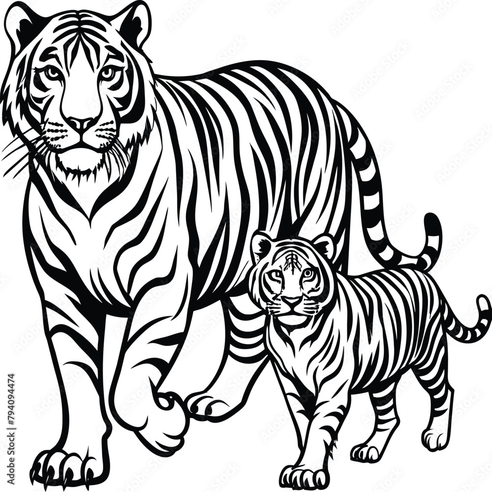 Obraz premium Hand drawn tiger linocut