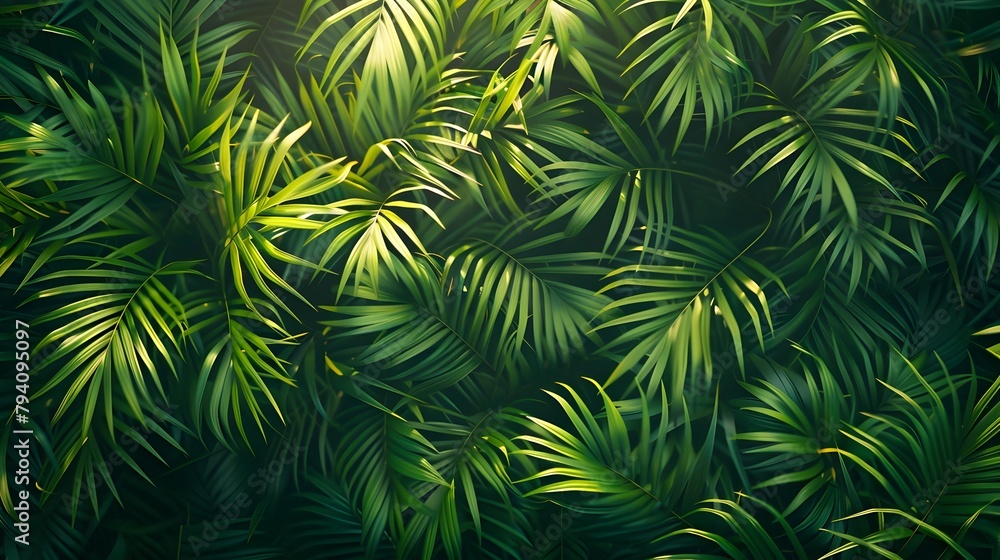 Sunlight Filters Through Exotic Palm Leaves Forming a Vibrant Summer Backdrop