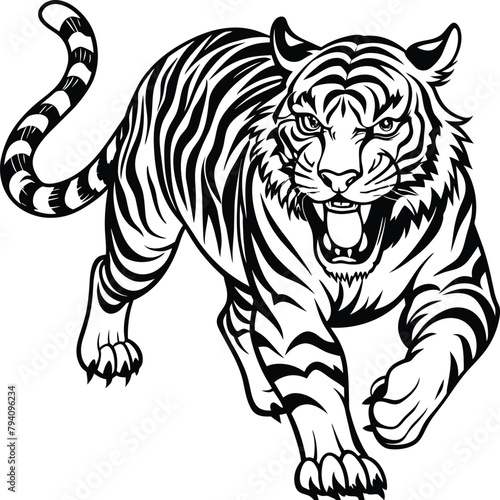 Hand drawn tiger linocut