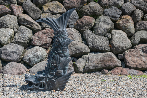 Shachihoko, fish with tiger head, tie rope at Shimabara Castle, Nagasaki © Blanscape
