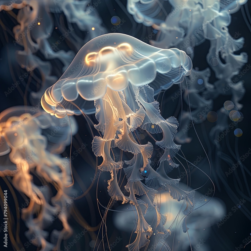 Obraz premium Translucent Jellyfish Tentacles Underwater Glow