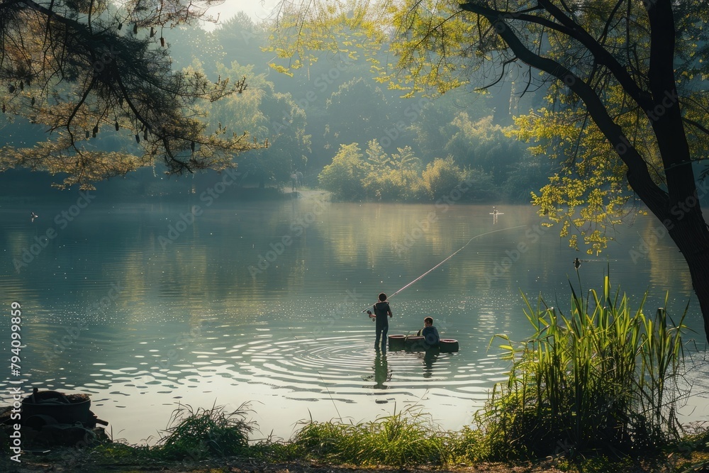view of people fishing in a lake