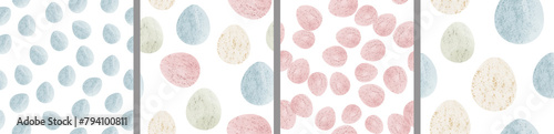 Watercolor set of seamless patterns. Collection of hand drawn pastel Easter eggs
