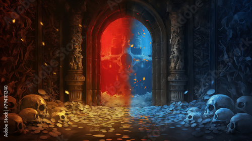 The Red and Blue of skull isolation background  Illustration