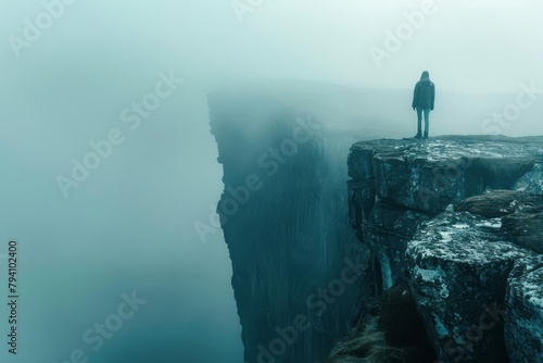 Visual of a person standing at the edge of a cliff, metaphor for mental health crisis