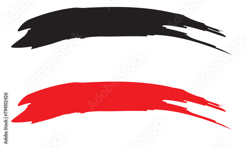 Line brush. Black and Red color stripe isolated on white background. Vintage brush strokes. Hand draw dirty strips. Marker design frame. Grunge texture. Smudged shape. Handmade element.